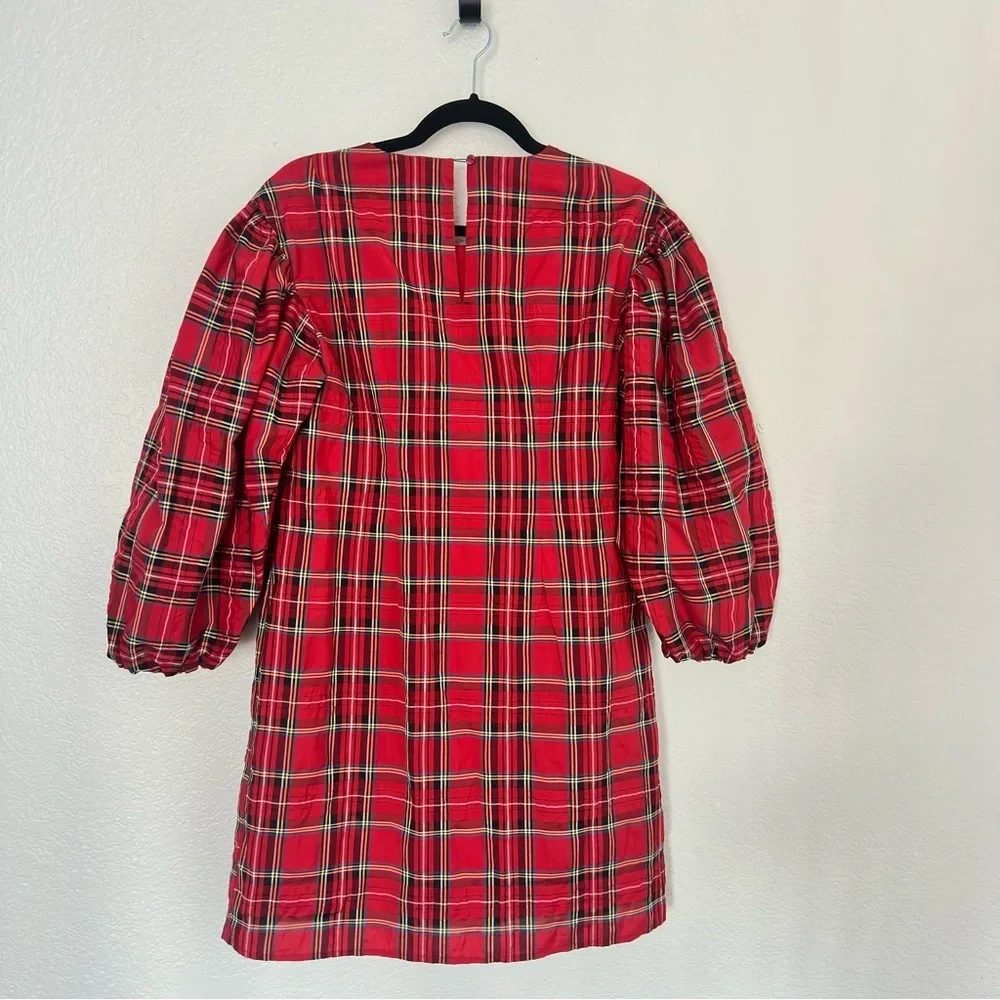 J. Crew Red Plaid Puff Long Sleeve Dress